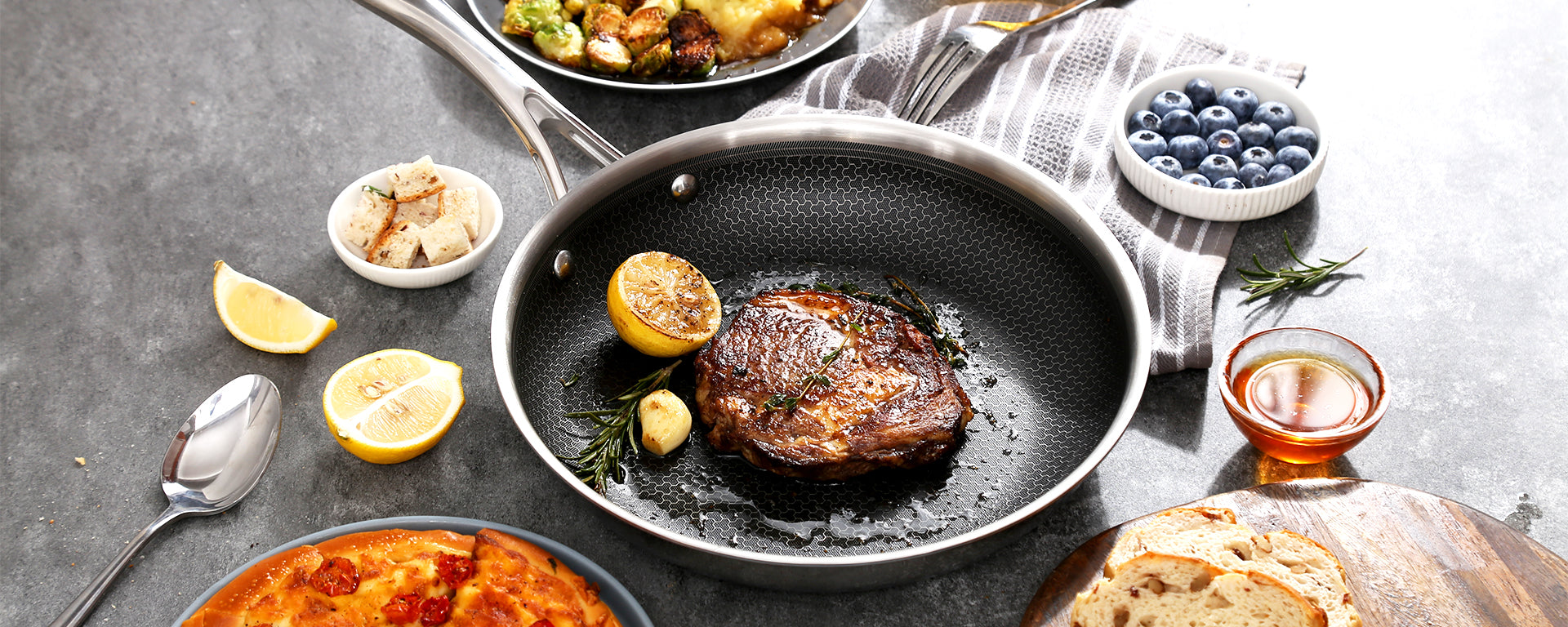 iDeluxeCookware hybrid cookware banner for frying pans collection stainless steel