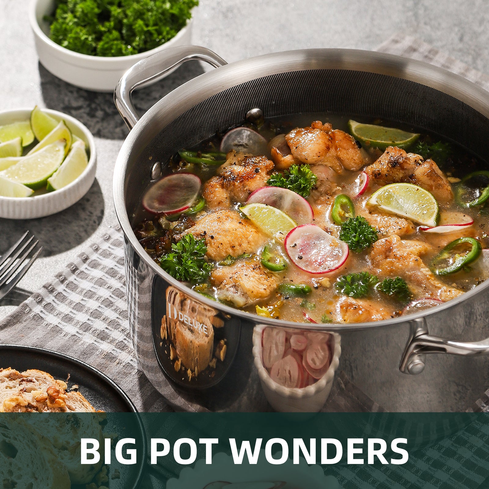 6-Piece Hybrid Ceramic Nonstick Stainless Steel Pot Set - Deluxe Cookware