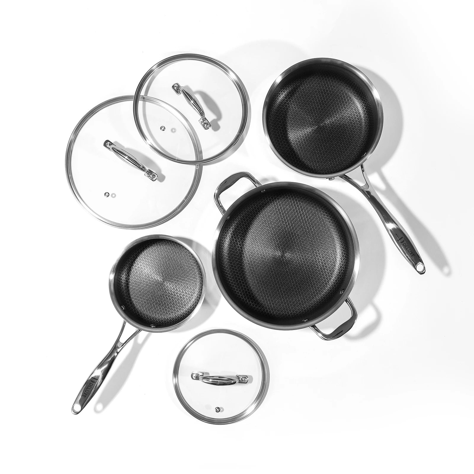 iDeluxeCookware 6-piece hybrid ceramic nonstick stainless steel pot set with lids