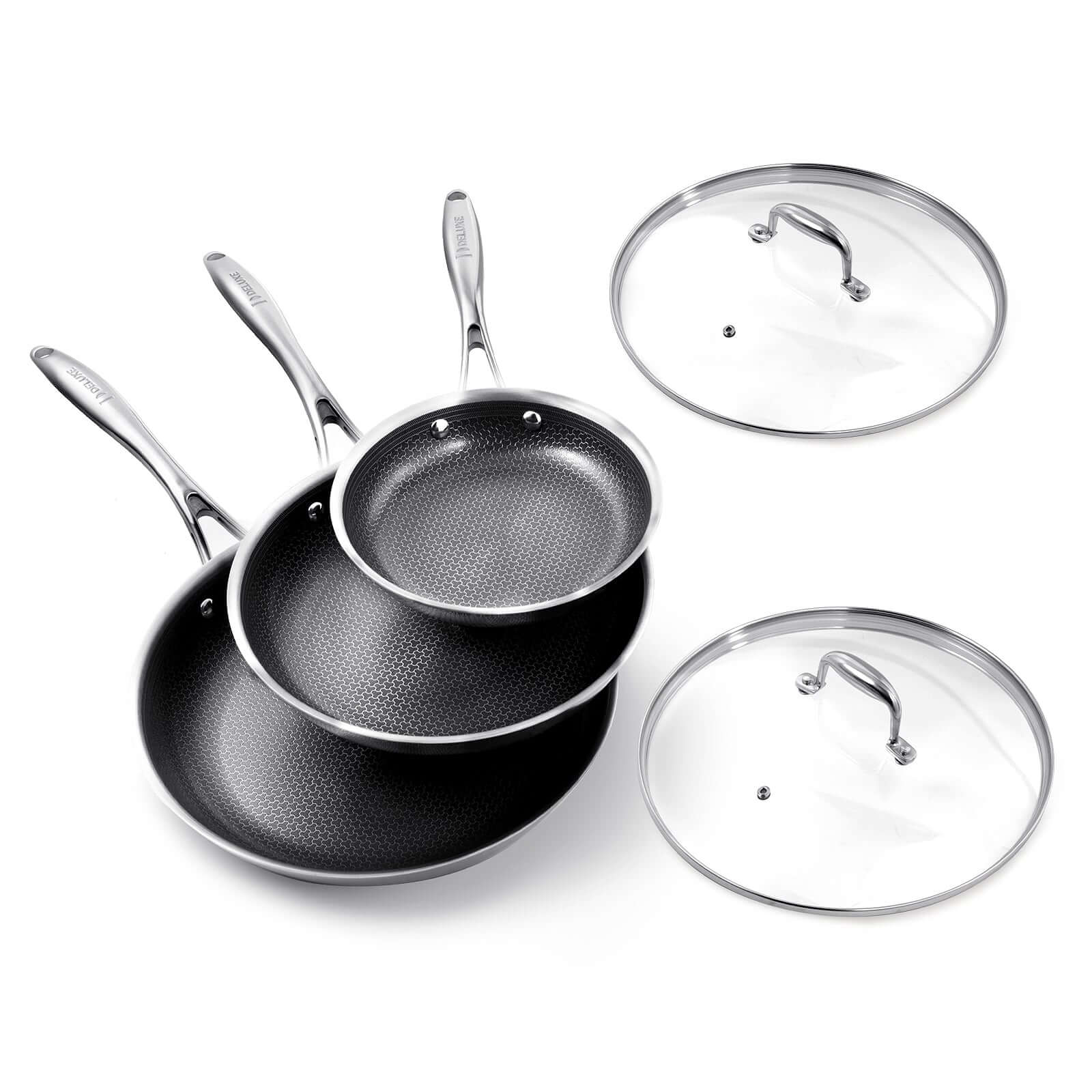 5-piece stainless steel ceramic frying pan set with lids