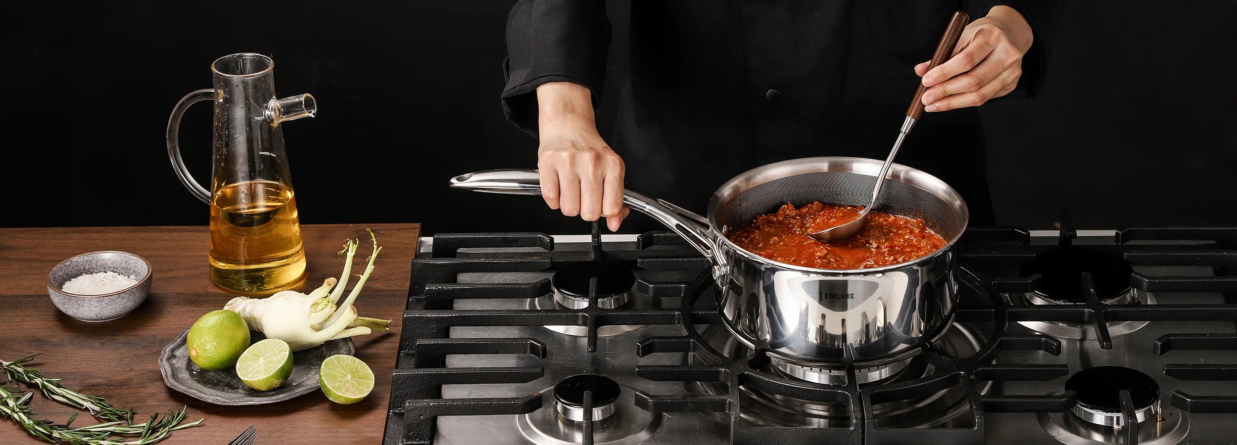 Deluxe Cookware hybrid ceramic nonstick cookware collection promotional banner
